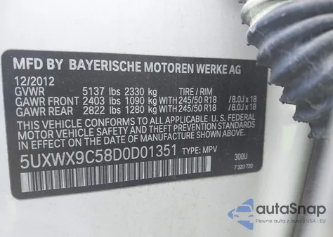 2013 BMW X3 xDrive28I из США, поврежденный, VIN 5UXWX9C58D0D01351